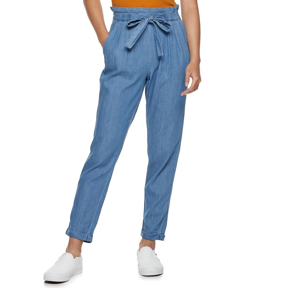 JLUXLABEL Chambray Tie-waist Trouser Pants size L